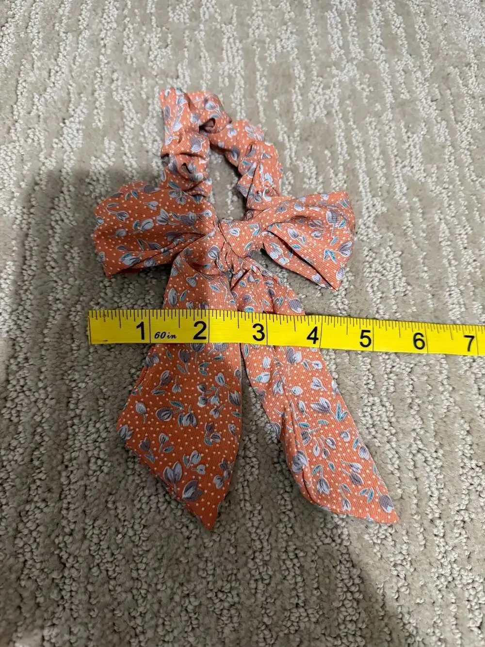 Floral Print Bow Scrunchie Orange